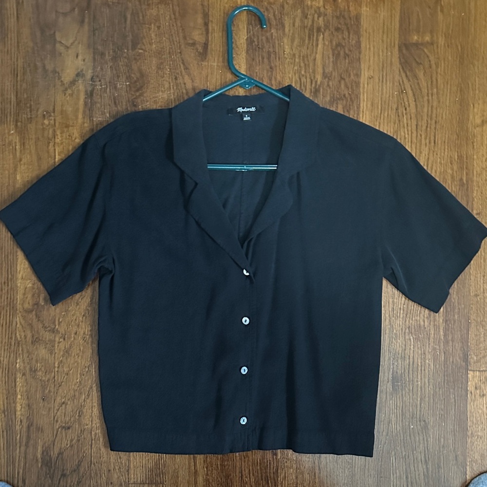 Madewell Black Short Sleeve crop Button-Down Shirt